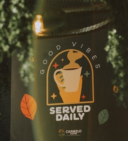 A cozy coffee-themed poster with a motivational message, perfect for cafes.